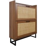 Meuble � chaussures bois rotin pb pieds m�tal noir armoire � deux portes style japandi 80�24�1015 cm