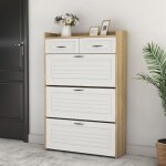 Meuble � chaussures design moderne blanc - 3 �tag�res pivotantes - portes avec cavit�s int�gr�es - poign�es ...