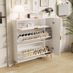 Meuble � chaussures avec deux portes abattantes trois partitions pieds et poign�es en m�tal 110 x 24 ...
