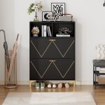 Meuble � chaussures - dreammespace - 80x35x117cm - 2 portes rabattables - 4 compartiments - noir