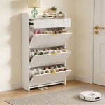 Meuble � chaussures entree - armoire meuble chaussure bois avec 3 portes abattantes & 2 tiroirs - rangement ...