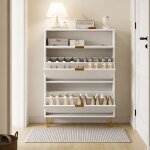 Meuble � chaussures entree - armoire meuble chaussure bois avec 3 portes abattantes - rangement pour ...