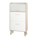 Meuble � chaussure - happy - vintage en bois avec tiroir blanc et rideau coulissant