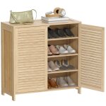 Meuble � chaussures - homcom - 14 paires - portes persiennes et �tag�res r�glables - bambou - 80x35x80cm ...