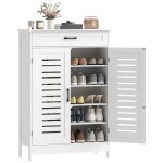 Meuble � chaussures - homcom - 2 portes persiennes tiroir et �tag�res r�glables - 20 paires - mdf - 78 ...