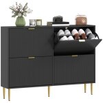 Meuble � chaussures - homcom - 20 paires - 4 tiroirs rabattables portes cannel�es �tag�res r�glables ...