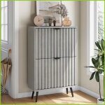 Meuble � chaussures ind�pendant - 2 tiroirs rabattables design rainur� 60cm - gris - entr�e / couloir ...