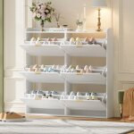 Meuble � chaussures jusqu� 30 paires 6 abattants pour entr�e et salon mdf / panneaux de particules blanc ...