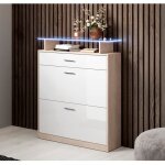 Meuble  chaussures led - paola - 105 x 89 x 24cm - blanc et sonoma - meuble dentre - 2 portes 1 tiroir ...