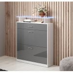 Meuble à chaussures led - paola - modèle paola - blanc et gris - 2 portes 1 tiroir Meuble à chaussures led - paola - modèle paola - blanc et gris - 2 portes 1 tiroir