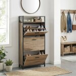 Meuble � chaussures mince avec 3 abattants capacit� 12 - 18 paires anti - poussi�re 30 x 60 x 130 cm ...