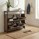 Meuble � chaussures mince avec 3 abattants capacit� 16 - 20 paires anti - poussi�re 30 x 99 x 95 cm marron ...