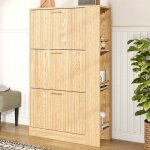Meuble � chaussures minimaliste 3 portes grande capacit� niches ouvertes effet bois entr�e