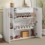 Meuble � chaussures moderne 120x24x107 cm avec 2 portes 2 tiroirs �tages r�glables - rangement 15 paires ...