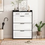 Meuble � chaussures moderne 3 portes abattantes avec 2 tiroirs noir & blanc meuble d?entr�e gain de place ...