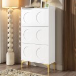 Meuble � chaussures moderne blanc 63x24x120cm3 niveaux + grand rangement pieds m�tal robustes ? luxueux ...