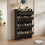 Meuble � chaussures moderne noir avec rangement 4 tiroirs + espace de pr�sentation design minimaliste ...