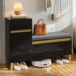 Meuble � chaussures - modernluxe - 120x35x85 cm - 1 tiroir - 3 portes - banc rembourr� - noir - mdf