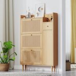 Meuble � chaussures - naturel - 3 portes basculantes - 1 tiroir - bois massif - design contemporain