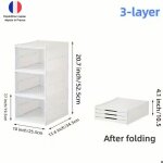 Meuble � chaussures pliable - decopine - 3 niveaux - empilable - anti - poussi�re - blanc