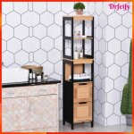 Meuble colonne de salle de bain - akozon - 7086 - bambou noir - 3 �tag�res & 2 tiroirs - 30x30x144 cm ...