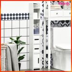 Meuble colonne de salle de bain - akozon - 8465 - blanc - 15 x 17 x 120 cm - 3 placards et 3 �tag�res ...