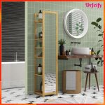 Meuble colonne de salle de bain - akozon - 9754 - bambou - 6 �tag�res - miroir complet