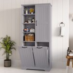 Meuble colonne salle de bain armoire haute salle de bain panier � linge double 1 porte meuble de rangement ...