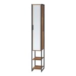Meuble colonne de salle de bain - helloshop26 - 160x24x30 cm - effet noyer - porte miroir - 7 �tag�res ...