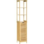Meuble colonne de salle de bain - kleankin - bambou et mdf - 3 tagres et placard porte persienne