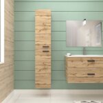 Meuble colonne de salle de bains en m�lamin� d�cor bois 30x25x150cm - box - in