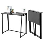 Meubles cosy bureau / table dordinateur industriel pliable en bois et en m�tal noir - ascoli