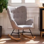 Fauteuil à bascule allaitement scandinave avec accoudoirs en tissu gris capitonné - epping Fauteuil à bascule allaitement scandinave avec accoudoirs en tissu gris capitonné - epping