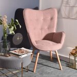 Meubles cosy fauteuil salon - style scandinave - tissu rose et pieds en bois de hêtre - 68x73x106cm Meubles cosy fauteuil salon - style scandinave - tissu rose et pieds en bois de hêtre - 68x73x106cm
