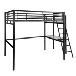 Meubles cosy lit mezzanine 2 places en mtal noir avec bureau intgr couchage de 140x190cm (matelas ...