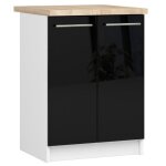 Meuble de cuisine bas akord s60 oliwia modulable blanc 60 cm 2 portes faade noir brillant 2 tagres ...