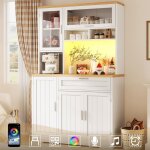 Meuble de cuisine armoire haute / vitrine avec �clairage led blanc 104 x 40 x 180 cm pour cuisine et ...