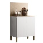 Meuble de cuisine bas 2 portes 2 niches blanc et cr�dence marbre l 80 h 91. 5 p 53. 3 cm - l 80 x l 53. ...