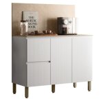 Meuble de cuisine bas 3 portes 2 tiroirs blanc et cr�dence marbre l 120 h 91. 5 p 53. 3 cm - l 120 x ...