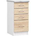 Meuble de cuisine bas akord s40 lima modulable blanc 40 cm 4 tiroirs faade chne sonoma 40x445x82 cm ...