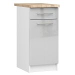 Meuble de cuisine bas akord s40 oliwia modulable blanc 40 cm 1 porte 1 tiroir faade mtallique brillant ...