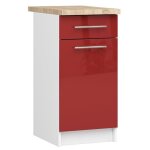 Meuble de cuisine bas akord s40 oliwia modulable blanc 40 cm 1 porte 1 tiroir faade rouge brillante ...