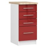 Meuble de cuisine bas akord s40 oliwia modulable blanc 40 cm 4 tiroirs faade rouge brillante 40x46x85 ...