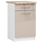 Meuble de cuisine bas akord s50 oliwia modulable blanc 50 cm 1 porte 1 tiroir faade cappuccino brillant ...