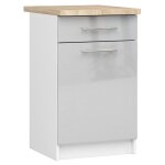 Meuble de cuisine bas akord s50 oliwia modulable blanc 50 cm 1 porte 1 tiroir faade mtallique brillant ...