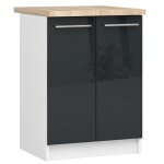 Meuble de cuisine bas akord s60 oliwia modulable blanc 60 cm 2 portes faade graphite brillant 2 tagres ...