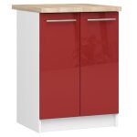 Meuble de cuisine bas akord s60 oliwia modulable blanc 60 cm 2 portes faade rouge brillante 2 tagres ...