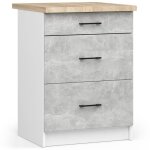 Meuble de cuisine bas akord s60 oliwia modulable blanc 60 cm 3 tiroirs faade bton 60x46x85 cm