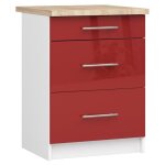 Meuble de cuisine bas akord s60 oliwia modulable blanc 60 cm 3 tiroirs faade rouge brillante 60x46x85 ...