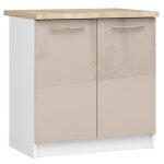 Meuble de cuisine bas akord s80 oliwia modulable blanc 80 cm 2 portes faade cappuccino brillant 2 tagres ...